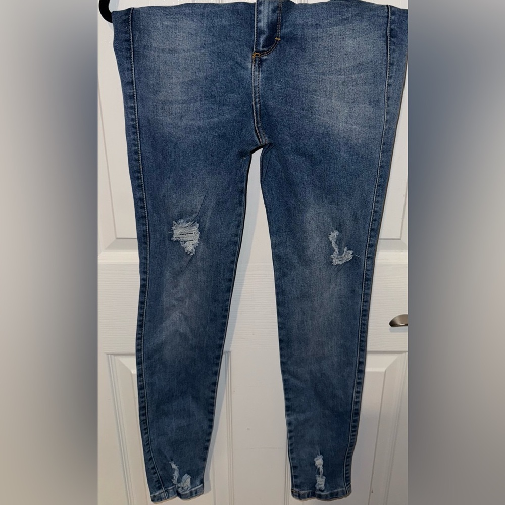 High-Rise Skinny Distressed Women's Jeans - Blue